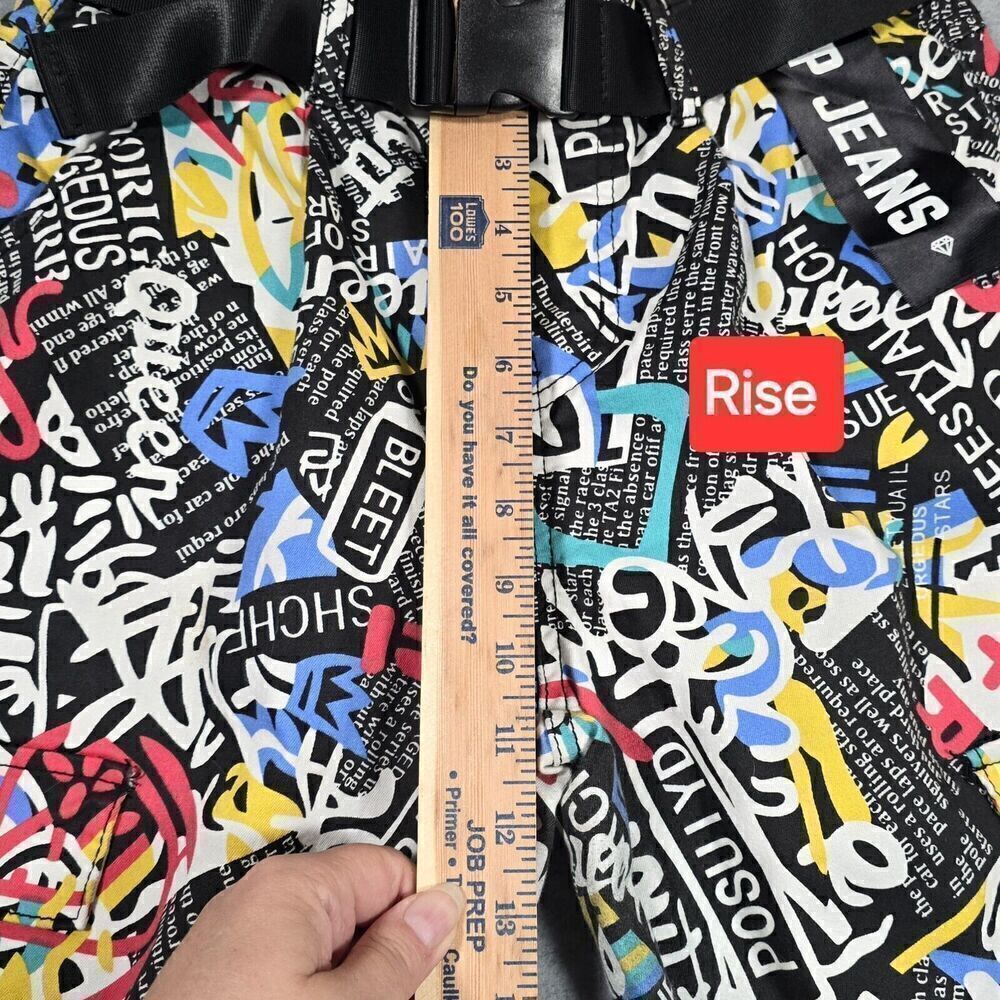 VIP Jeans Faux Cargo Joggers Womens Sz 7 Urban Graffiti All‎ Over Print Gorpcore - Picture 7 of 11